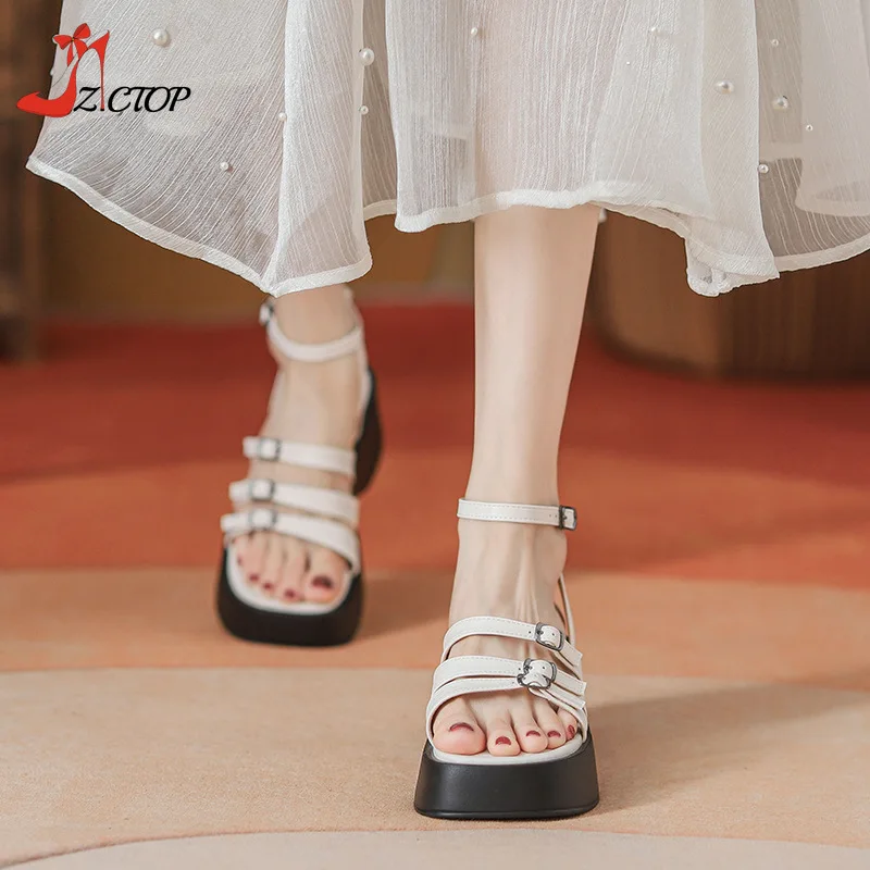 Chunky Platform Shoes Women's Sandals 2024 Summer Thick Soled Wedges Roman Shoes Women Comfortable Beach Sandals