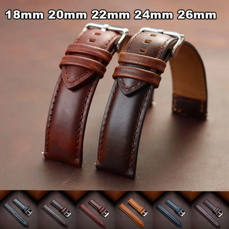 Premium Quick Release Genuine Leather Watchband Strap in Black and Brown