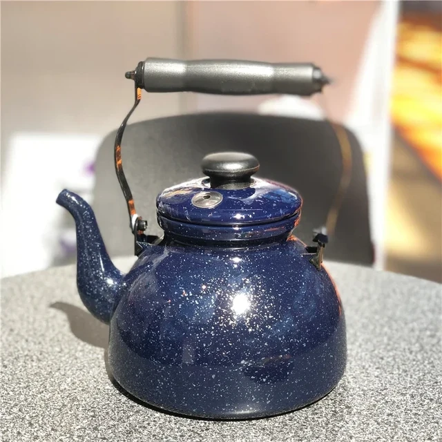 Enameled Teakettle with Ceramic Handle,Tibet good luck yellowTea Kettle for  Stovetop/induction cooke Hot Water No Whistling 2.4L