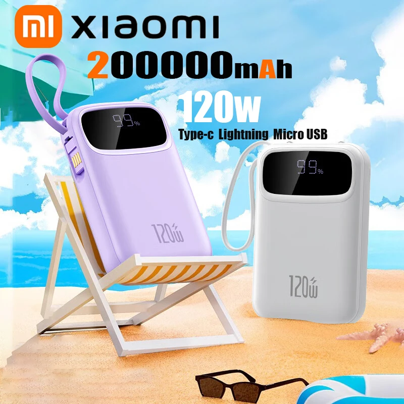 Xiaomi 120W 50000mAh Power Bank Built-In Retractable USB-C & Lightning Cable for iPhone 16 Samsung S25 Xiaomi Poco120 Huawei 2