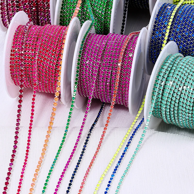 Vibrant Jelly AB Rhinestones Claw Trim in Silver Cup Chain - 10 Yard Roll