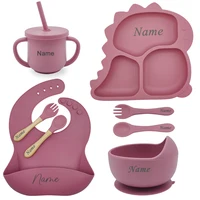 ديناصور الأطفال أطباق لوحة تغذية الطفل مجموعة شخصية اسم أدوات مائدة من السيليكون للأطفال الصغار التدريب السلطانية الطفل الاشياء 4