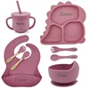 Dinosaur Children Dishes Plate Baby Feeding Set Personalized Name Silicone Tableware For Kids Toddlers Training Bowl Baby Stuff 4