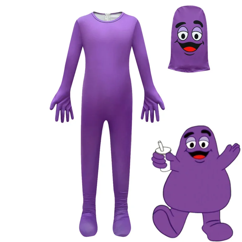 

Grimace Shake Costume Kids Boys Girls Purple Grimace Cosplay Wonderful Game Halloween Jumpsuit Canival Birthday Party Costume