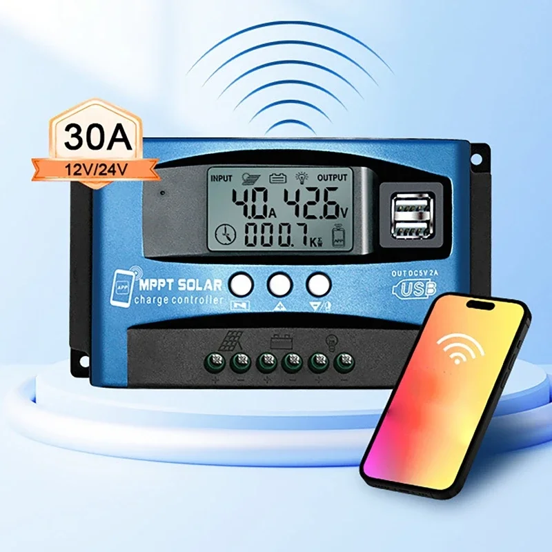 Description Picture 4 of itemMPPT Solar Charge Controller 30A -100A Bluetooth&WIFI Dual USB LCD Display 12V 24V Solar Cell Panel Charger Regulator with Load