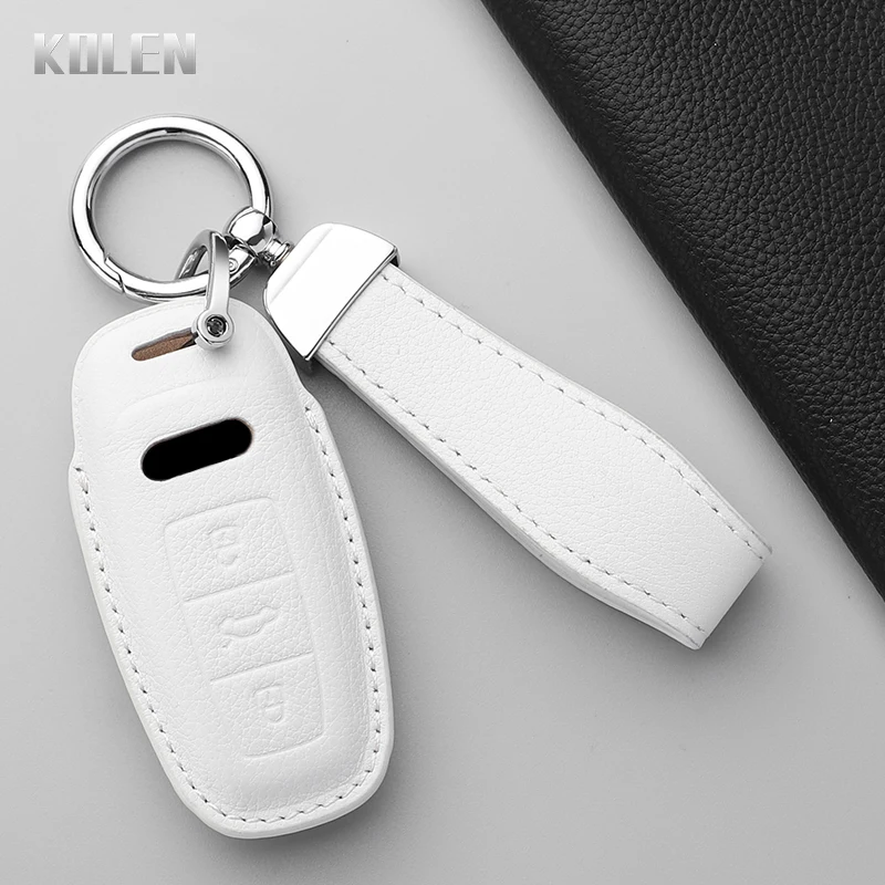 Premium Dermis Leather Car Key Case Cover - Luxurious Protective Keychain Accessory
