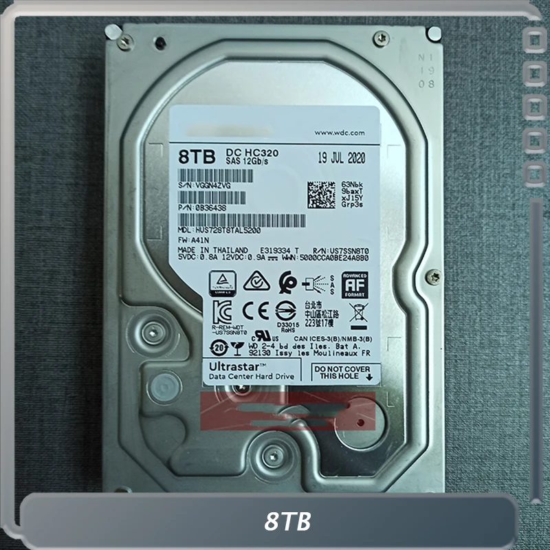 Per Wd Hc320 Hus728T8Tal5200 8T 3.5 7.2K Sas 12Gb Enterprise Hard Disk
