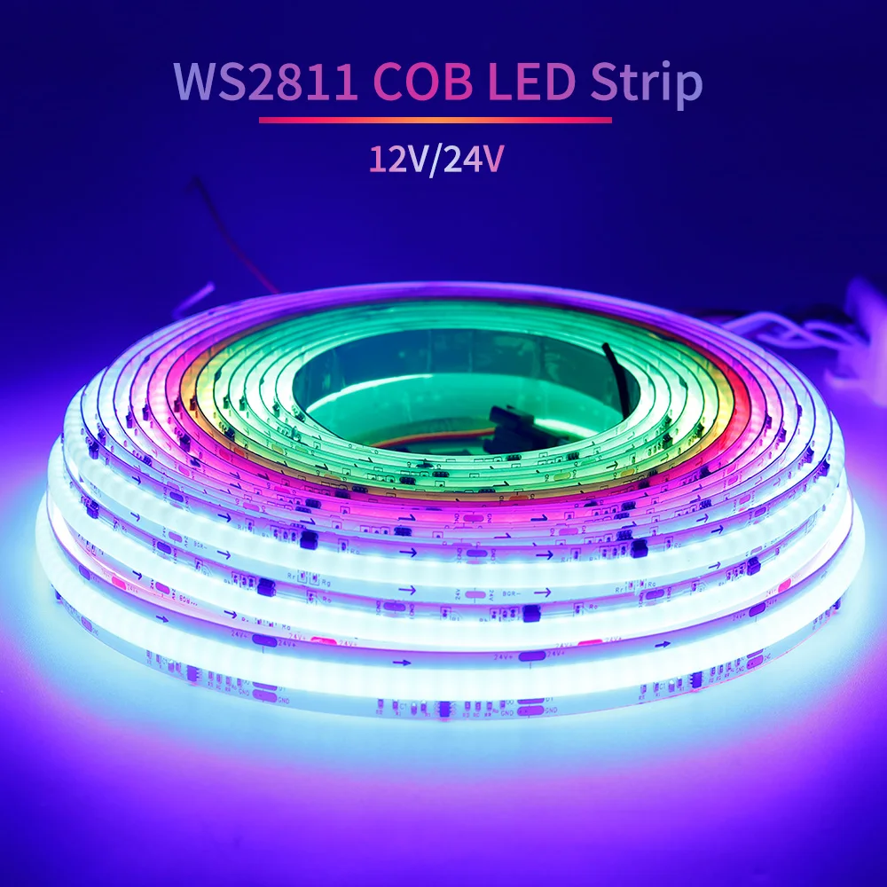

WS2811 COB RGBIC LED Strip Light 720 576 360Leds/m Addressable Dream Color Flexible WS2812B Ribbon Tape RA90 DC12V 24V 10/12mm