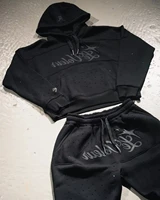 Letters Rhinestone Sequin Hoodie Sweatpants Two Piece Set Y2K Sportswear Mens Letters Embroidered Sweatshirt Casual Pants Set 2