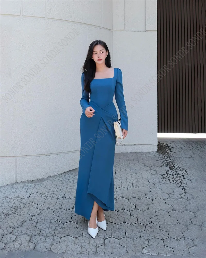 Bly DR-Robe de Soirée en Satin Sans Bretelles Bleu Marine, Tenue de Soirée Décontractée, Manches sulf, Forme Sirène, Longueur Rinse, pour Occasions Formelles