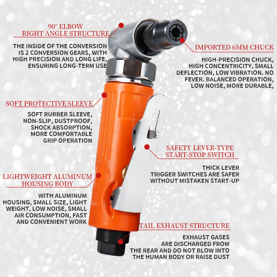 thumbnail image 2 of Air Die Grinder Tool - 90 Degree Pneumatic Grinder With Low Speed For Engraving & Sanding 2 of 9