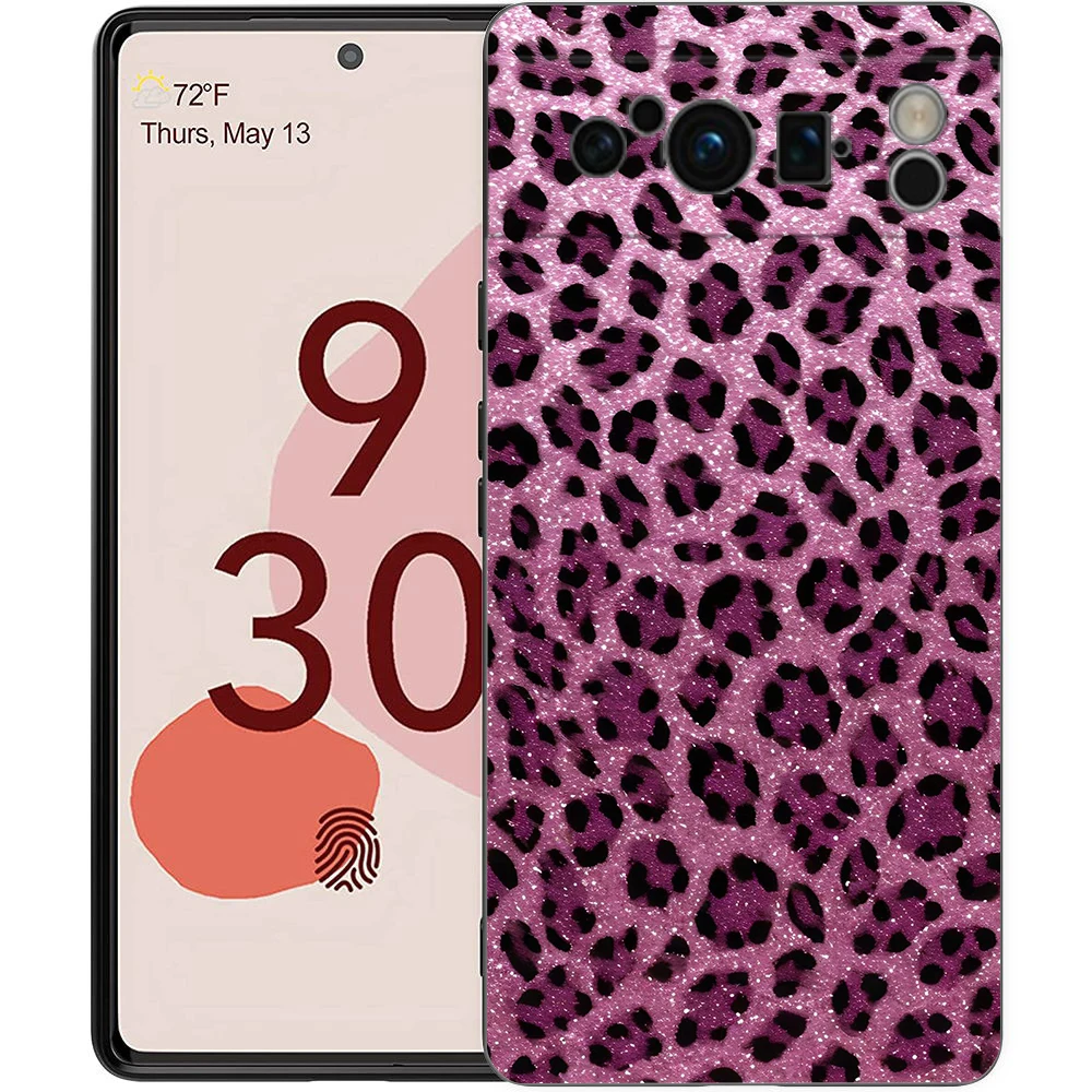 Luxury Black Soft TPU Phone Case with Pink Leopard Print Pattern