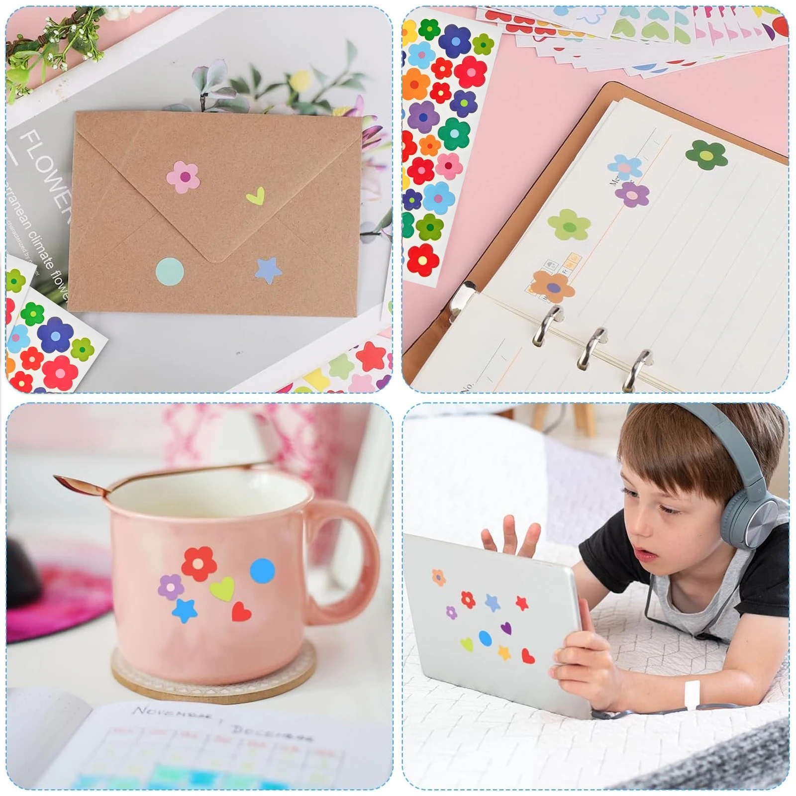 Vibrant Star & Flower Heart Dot Stickers for DIY Crafts and Decoration