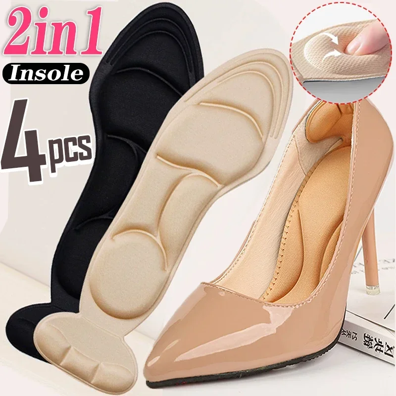 

4pcs Memory Foam Insole Pad Inserts Heel Post Back Breathable Anti-slip for High Heel Shoe 2 IN 1 Insert Protector Shoes Insoles