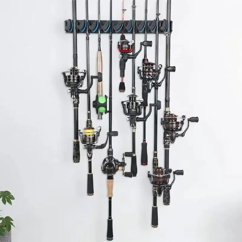 Wall Mounted Fishing Rod Holder Vertical and Horizontal Pole Rack Fishing Pole Holder Up To 9 Rods Tools Accessories