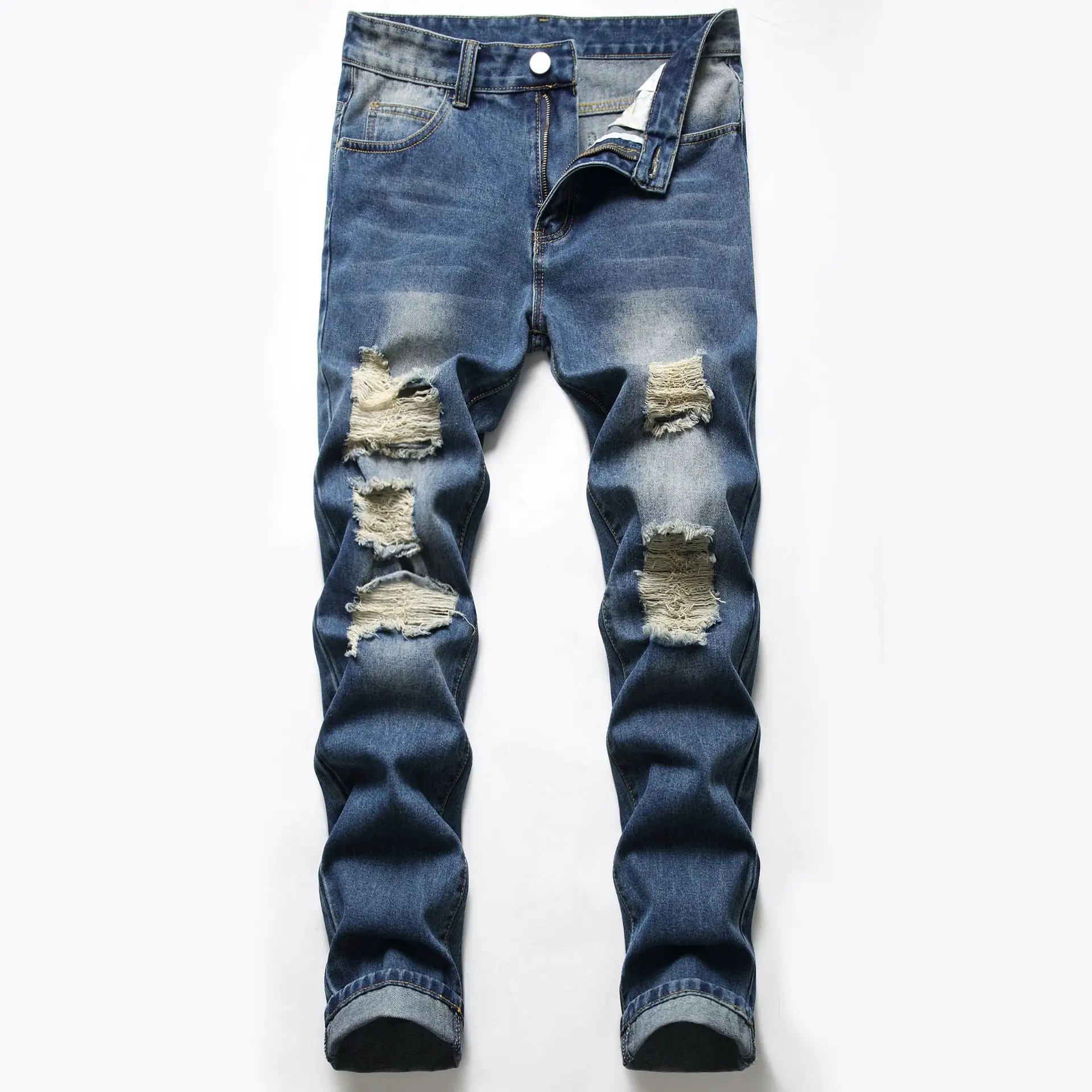 2022 Spring Men Ripped Jeans Regular 