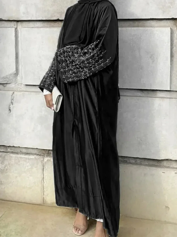 Eid Beads Kimono Abaya Dubai Luxury Muslim Party Long Dress New Open Abayas for Women Turkey Islamic Clothing Kaftan Hijab Robe