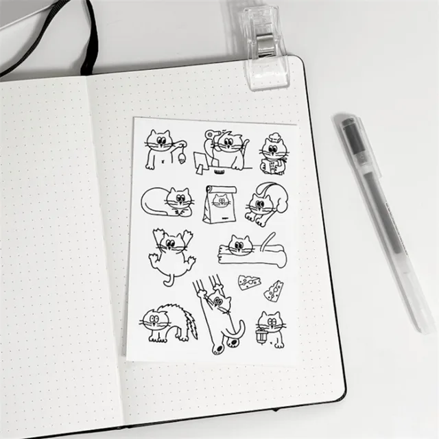 Koreai Ins Egyszerű Stroke Francia Macska Napi Rajzfilm Nélküli Matrica Diy Scrapbooking Folyóirat Kollázs Telefon Dekoráció - Image 2