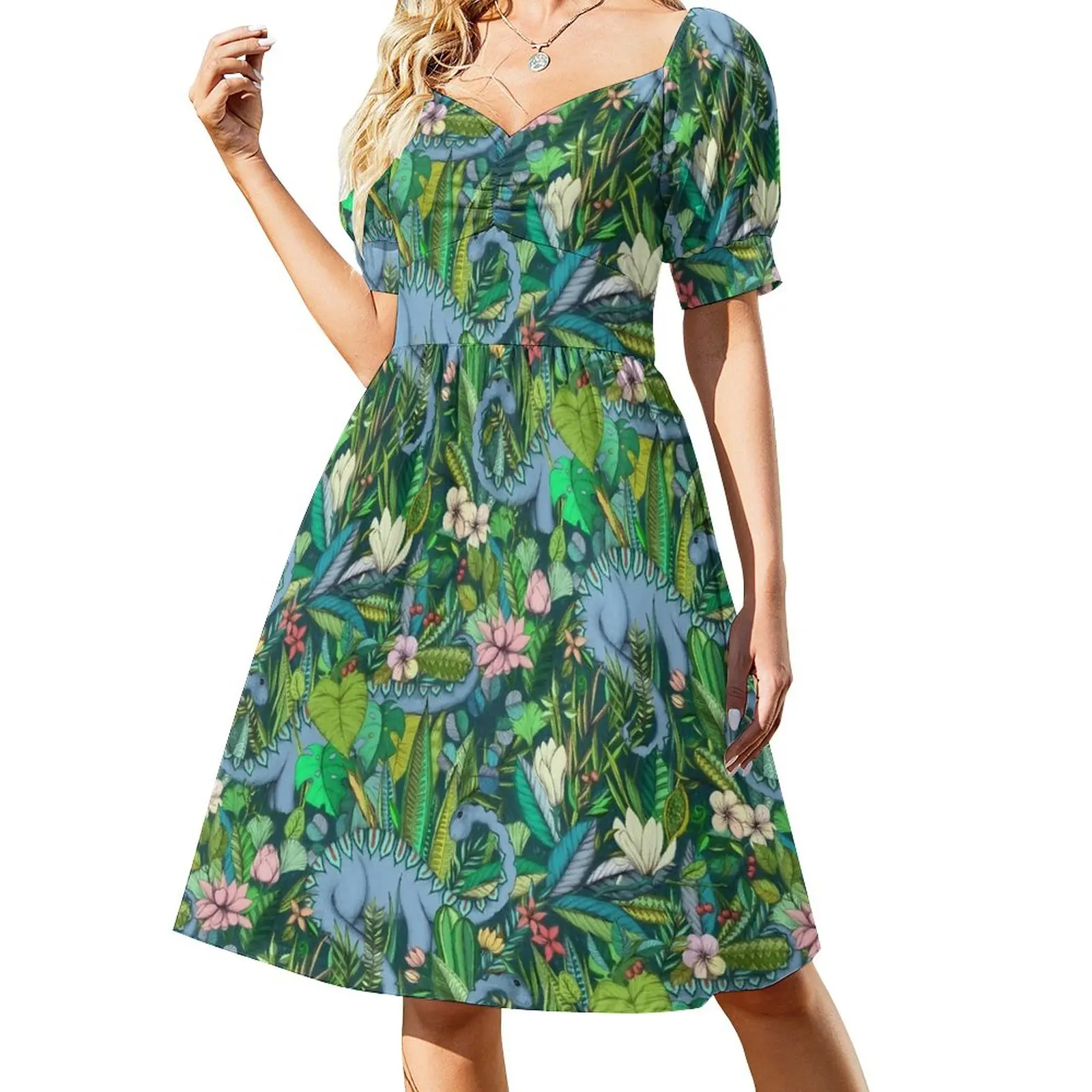 

Improbable Botanical with Dinosaurs - dark green Dress dresses for women Womens dresses