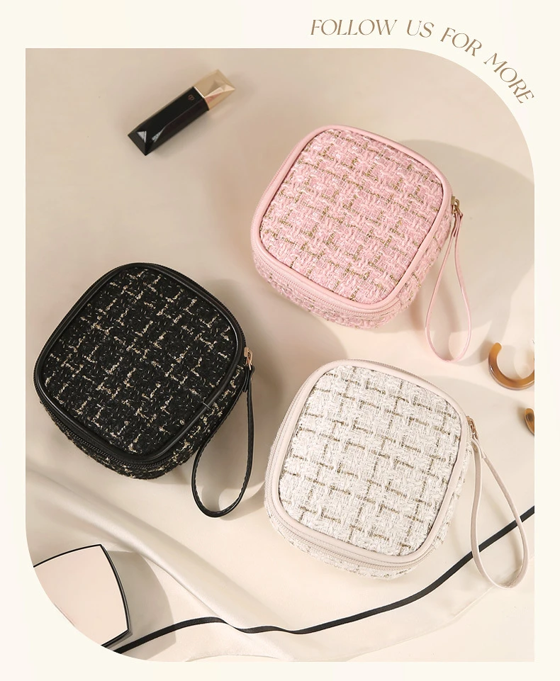 Square Plaid Cosmetic Bags Large Capacity Lipstick Toiletry Makeup Case Money Card Pouch Small Tampon Sanitary Napkin_voghion.com
