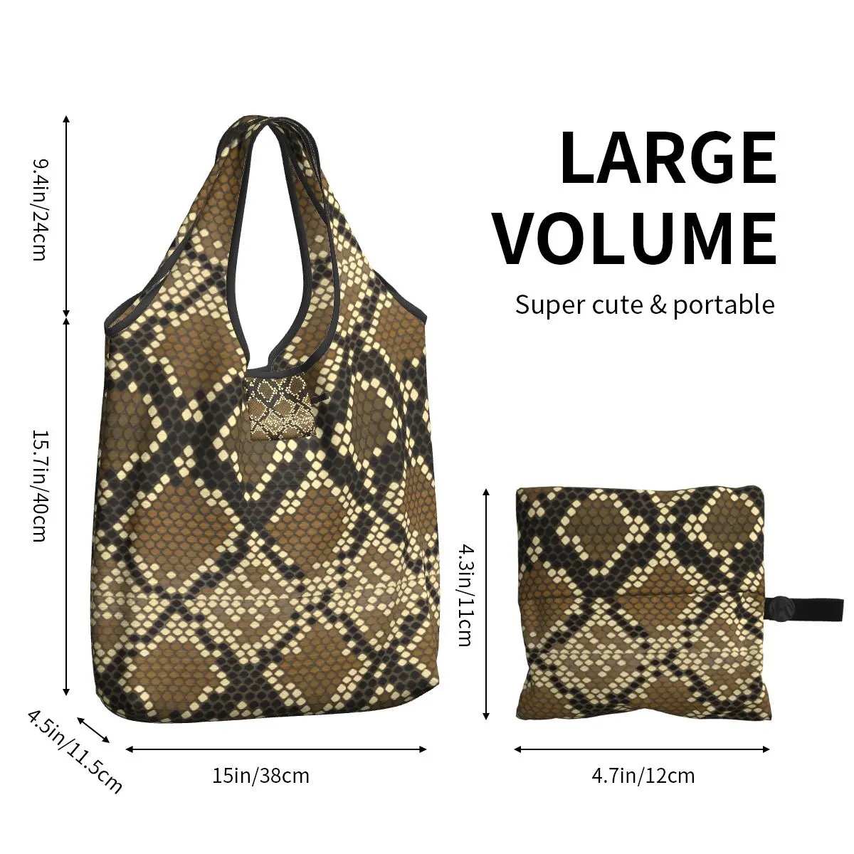 Snake Skin Print Shopping Bags Women Portable Large Capacity Grocery Snakeskin Texture Tote Shopper Bags