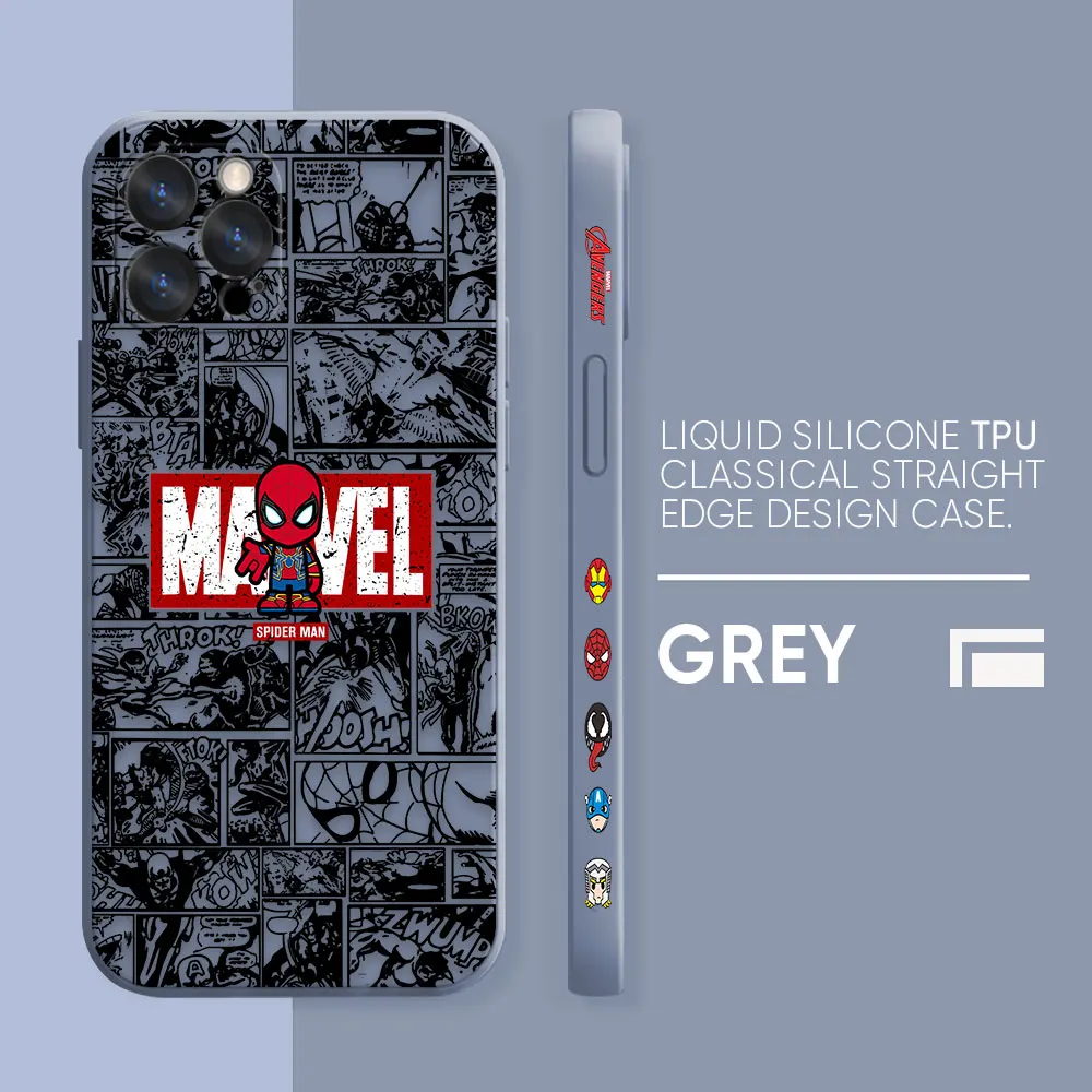 thumbnail image 1 of Case For iPhone 14 13 12 11 Pro XS Max Mini X XR 7 8 6 6S Plus Colour Simple Liquid Silicone Case Marvel Iron Spider-Man Comics, 1 of 5