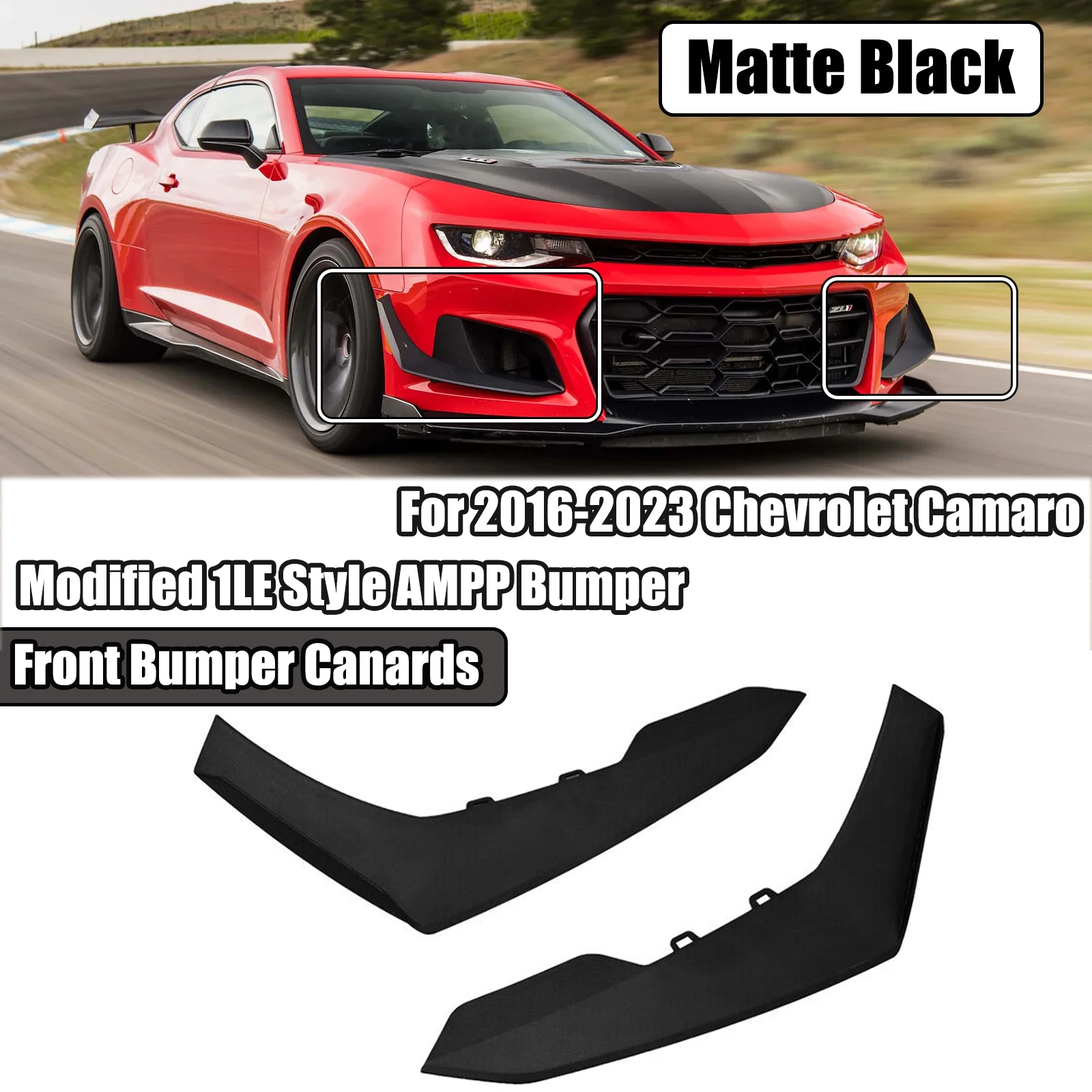 

For 2016-2023 Chevrolet Camaro Modified With 1LE Style AMPP Bumper Matte Black Replacement Front Bumper Side Splitter Canards PP