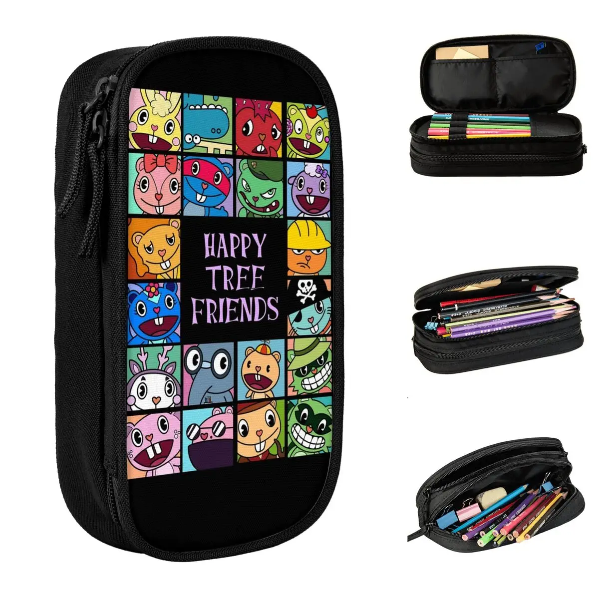 

Happy Tree Friends Pencil Cases Pencil Box Pen Holder for Student Large Storage Bag Office Zipper Stationery