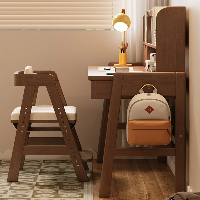 Simple Solid Wood Student Desk Bookshelf for Children Metal Home Bedroom Desk Chair for Study Writing Living Room School