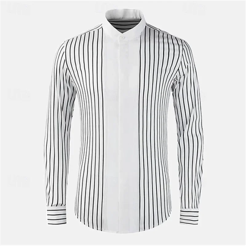 2024 Men's Stand Collar Casual Shirt Spring and Summer Long Sleeve Men's New Hawaiian Plus Size T-Shirt S-6XL helisopus 2021 new cotton long sleeve mens shirts spring autumn striped slim fit stand collar shirt male clothes plus size 5xl