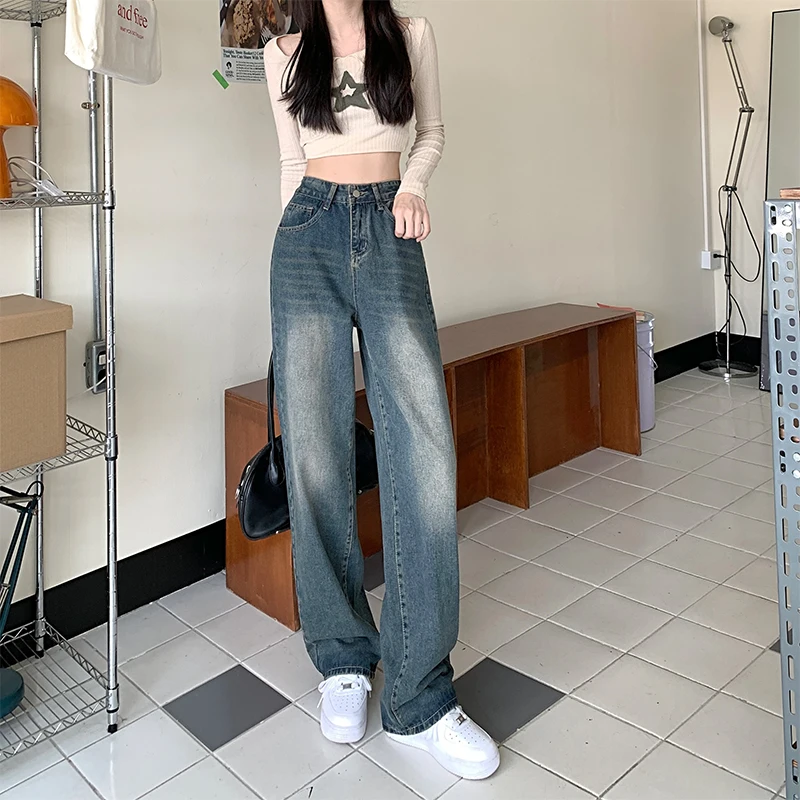 Wide Leg Jeans For Women High Waist Baggy Straight Trousers Woman Clothing Fashion Retro Blue Denim Pants Streetwear Female Mom