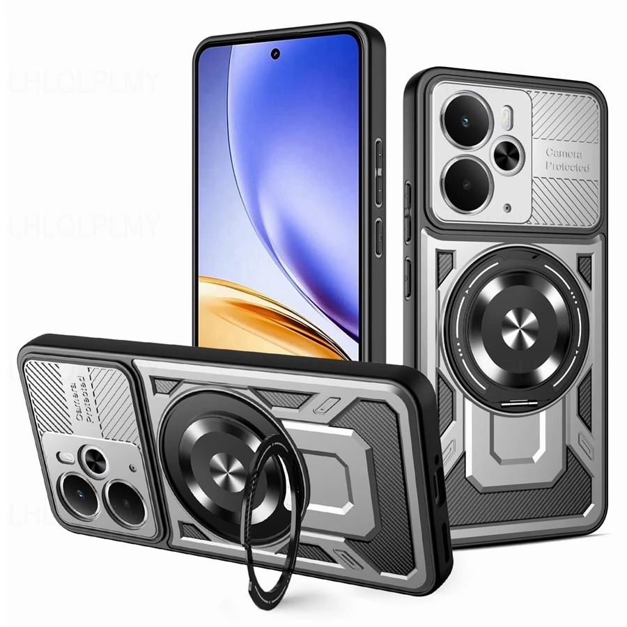 Luxury Shockproof Armor Magnetic Phone Case with Ring Cover