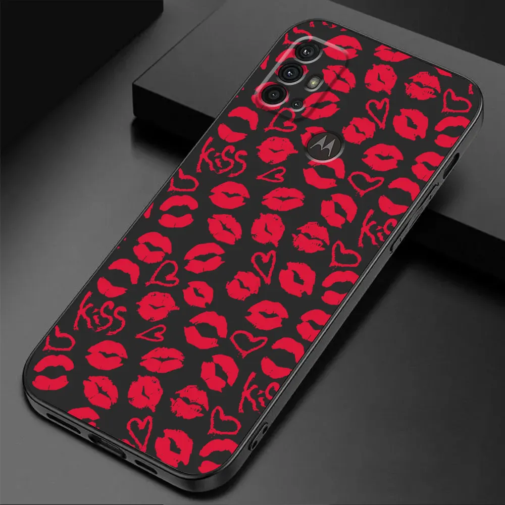Chic TPU Soft Phone Case with Sexy Red and Black Lips Design