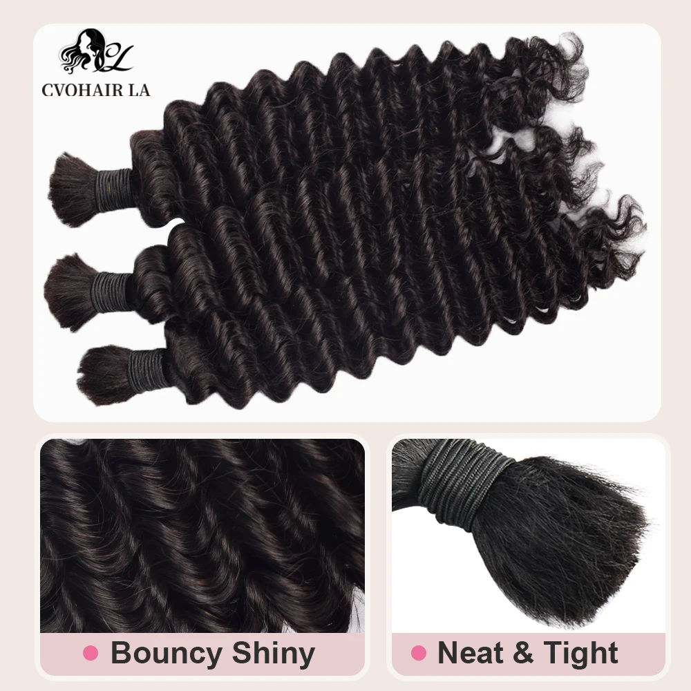 Deep Wave Bulk Human Hair for Braiding 100g Brazilian Boho Braids Natural Color Real Human Hair Extensions No Weft