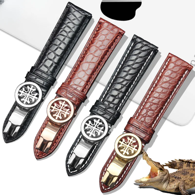 Bracelet Montre En Cuir Crocodile Véritable FLUCO - Pour Patek/Omega - 18mm - Neuf Avec Étiquettes