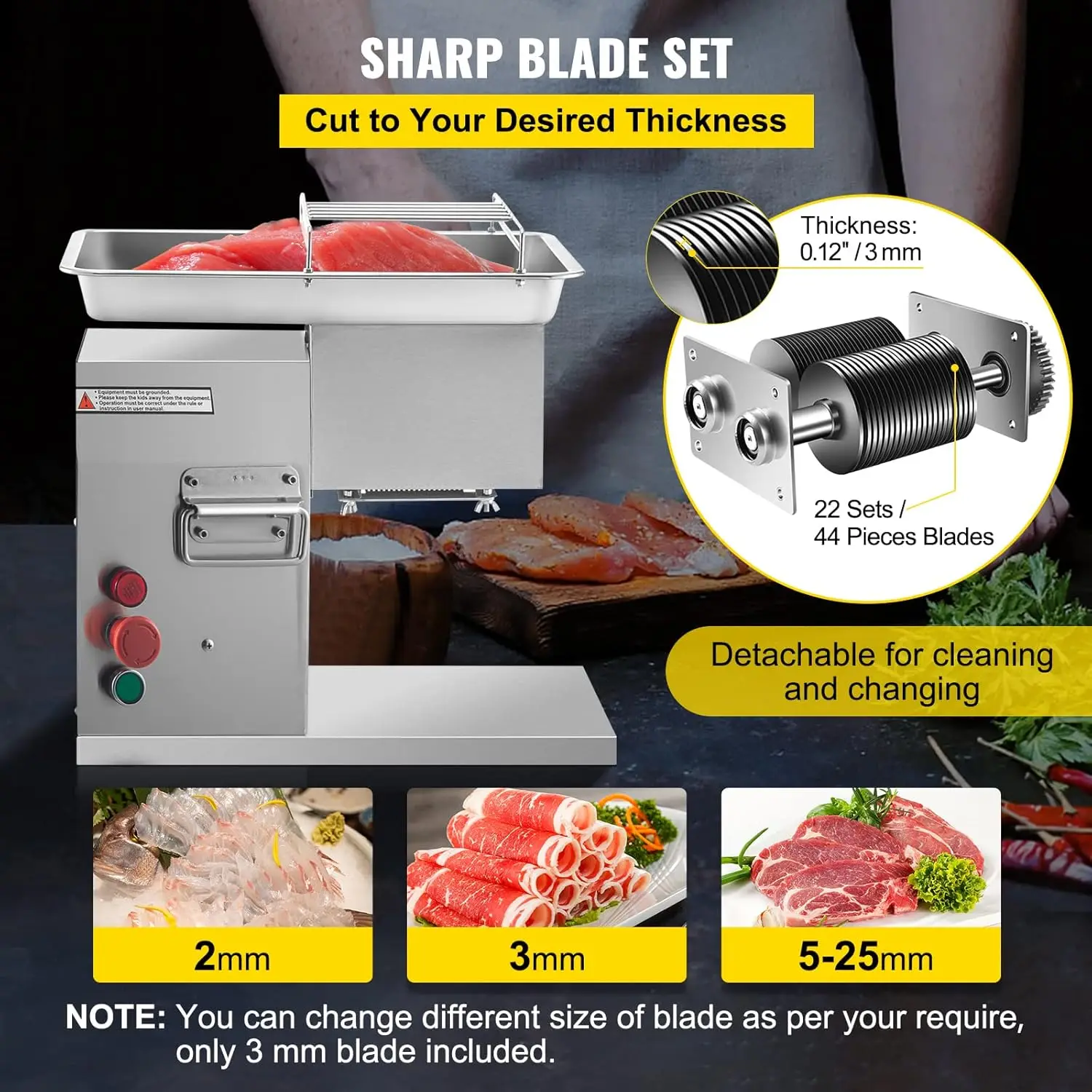 Vevor Commercial Meat Cutter Machine 1100 Lb/H 3Mm Stainless Steel With Pulley 600W Electric Food Cutting Slicer For Kitchen 5