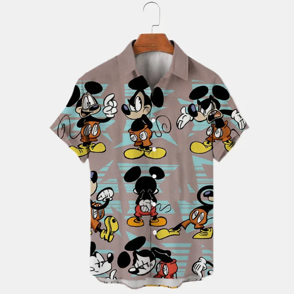 Summer Designer New Cartoon Mickey Print Shirts Cute Disney Anime Shirts Men's Lapel Tops Hawaiian shirt