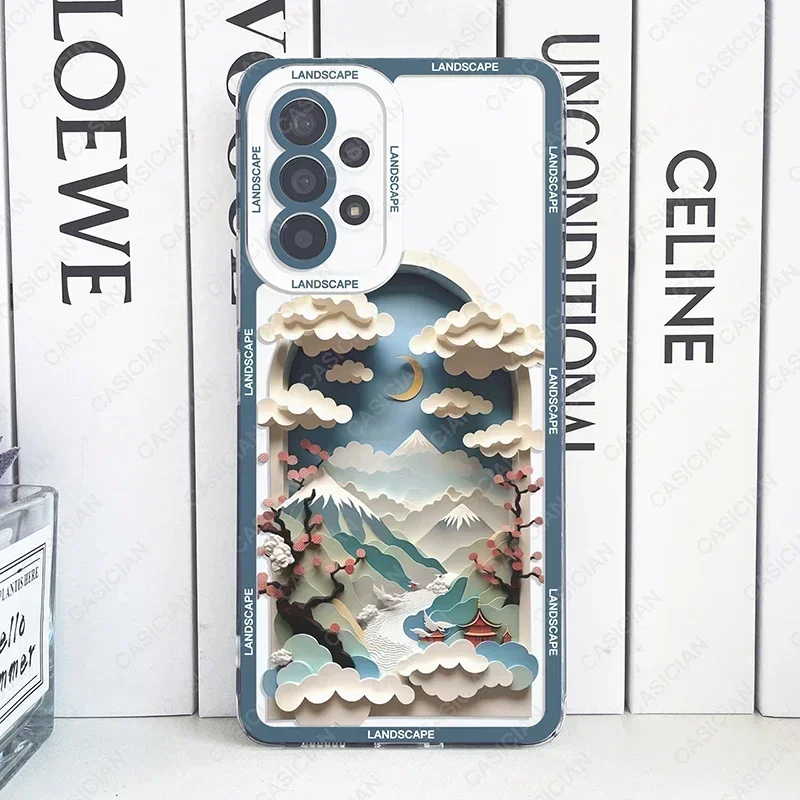 thumbnail image 1 of Case For Samsung Galaxy S20 Plus S21 FE S22 S23 S24 Ultra A53 A52 A54 A33 A34 5G Paper Cute Art Landscape Aesthetic Phone Cover, 1 of 5