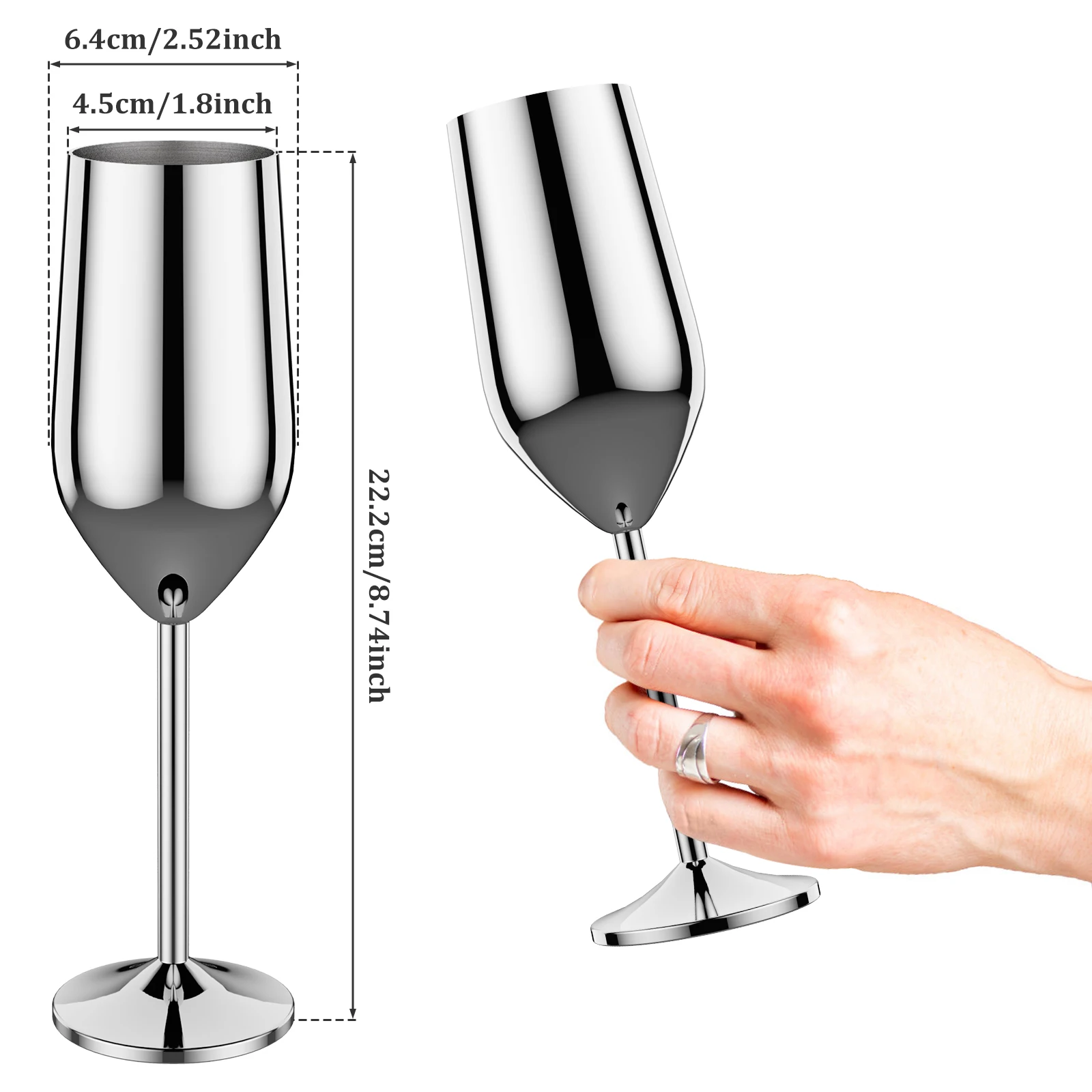Fdit Flûte Da Champagne In Acciaio Inossidabile 304 – 220 Ml – Colore Oro Rosa – Infrangibili E Lucidati A Specchio