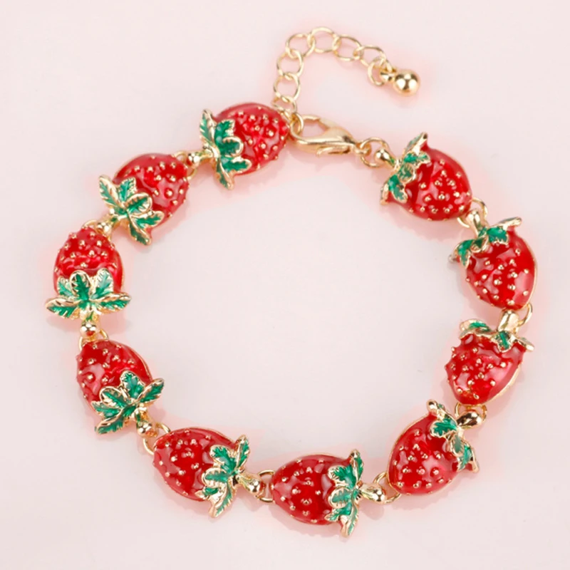 Braccialetti Con Ciondoli A Forma Di Rose Rosse Alla Fragola Braccialetti Con Smalto Di Cristallo Kawaii Shine Per Le Donne Accessori Per Gioielli All