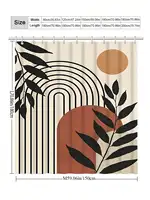 1pc Modern Style Geometric Printing Polyester Fabric Shower Curtain, Waterproof And Mold Resistant Bathroom Partition Curtain 2