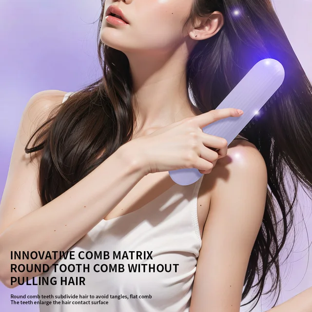 Riscaldamento elettrico Pettine per capelli lisci Schermo LCD USB Strumento per lo styling portatile senza fili agli ioni negativi Spazzola per lisciare ricaricabile 6