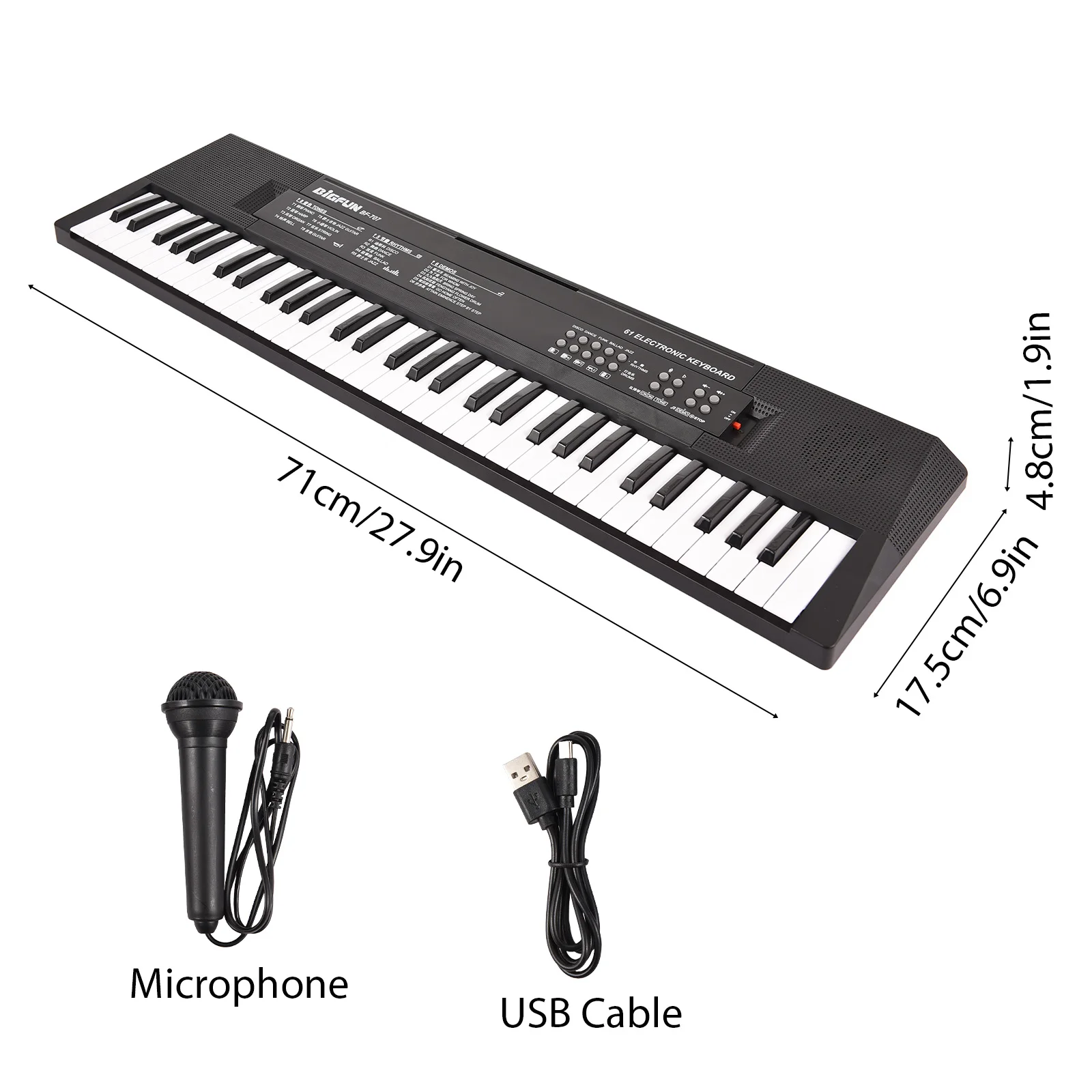 BIGFUN 61 Key Electronic Keyboard Piano Dual Speakers 8 Tones 5 Rhythms 5 Drums Percussions 6 Demos Musical Instrument