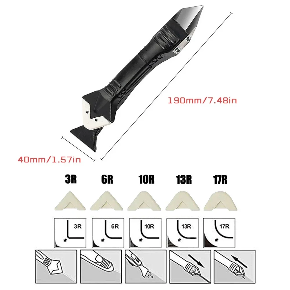 Silicone Scraper Squeegee Glue Remover Knife Caulking Angle Beauty Crack Trowel Tool Grout Scraper Kit 3in1 Multifunctional Home silicone scraper