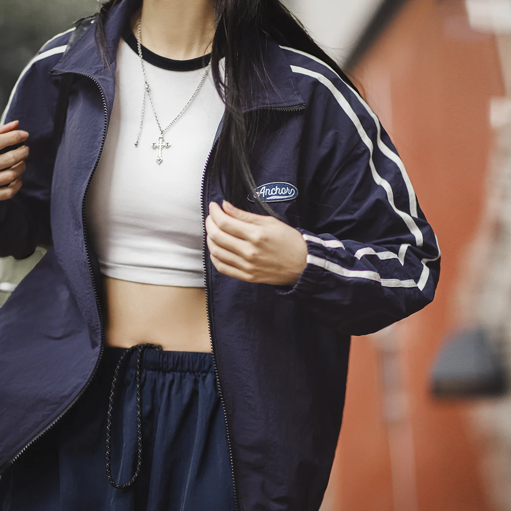 

Maden Women Vintage Jacket Thin Coat Zipper Standing Collar Tops Spring and Autumn Women's Tops Loose Breathable Overcoat Clothe