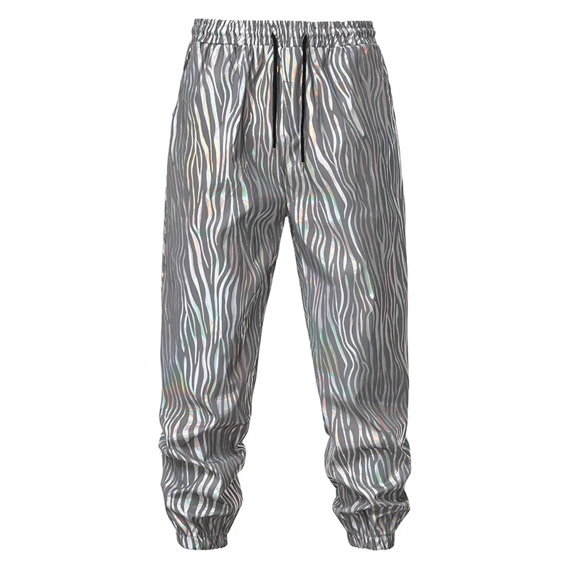 

Hip Hop Zebra Pattern Reflective Jogger Pants Men Fluorescent Dance Party Sweatpants Festival Rave Night Sport Trousers Outfit