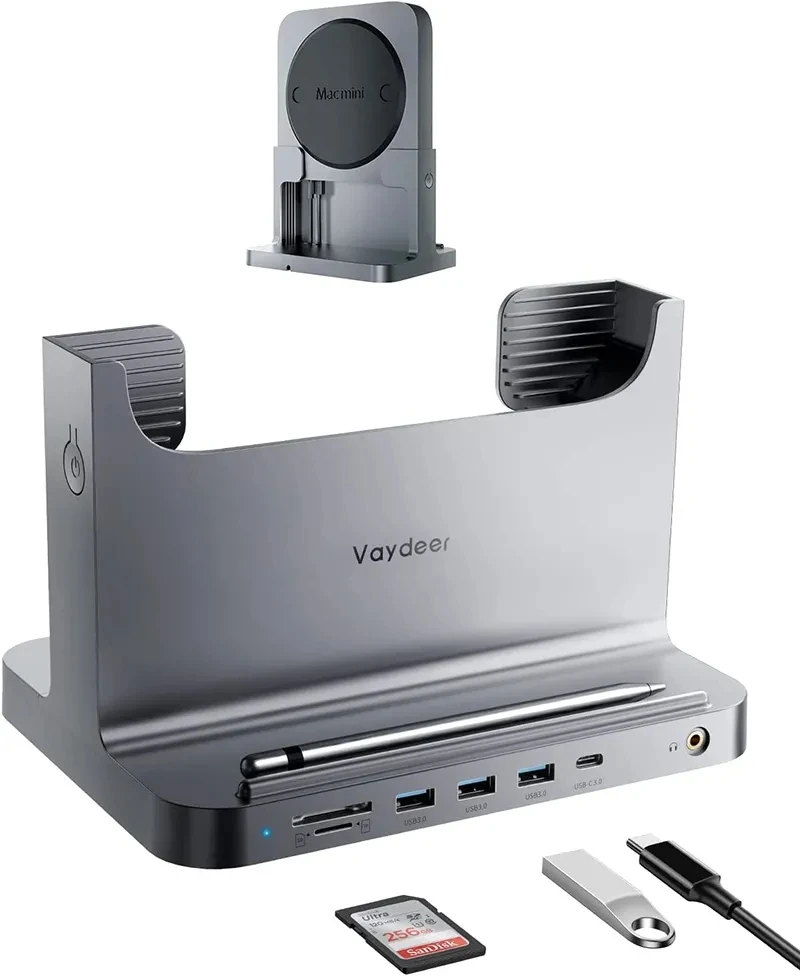 

ABS Plastic Docking Station Mac Mini 8-in-1 Docking Station Stand Mac Mini Stand with Power Adapter USB 3.0 Port C Hub for Data