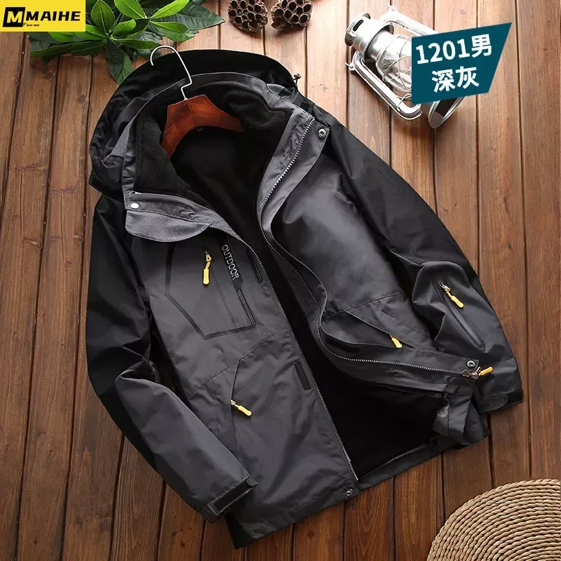 Winter Men's Jacket Warm Outwear Windbreaker Waterproof Jackets Men Fleece Hooded Parkas Jacket Plus Size 6XL 3 in 1 Thick Coats
