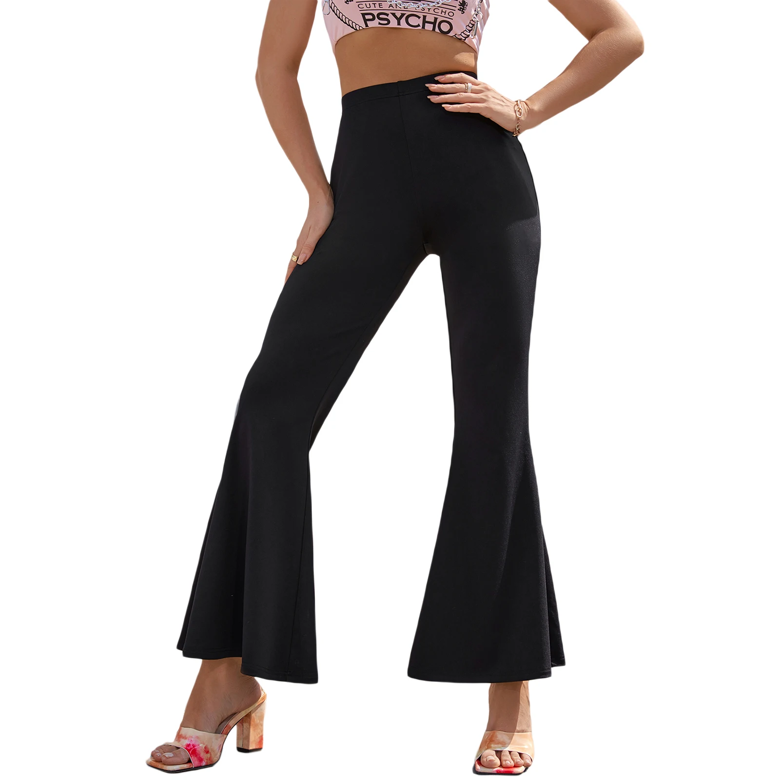 

Women Casual Wild Flare Pants Solid Color Elastic High Waist Slim Fit Trousers Spring Autumn Trend Slacks Trousers Streetwear