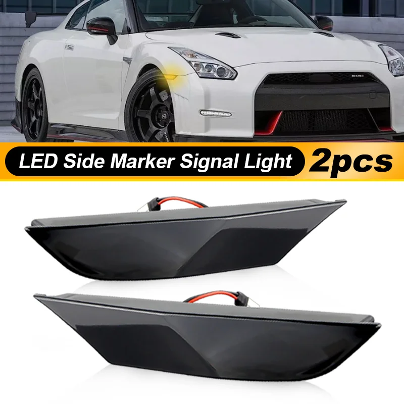 Signal Auto R35 2pcs Dynamic Amber LED Front Side Marker Lights For Nissan GTR R35 ...